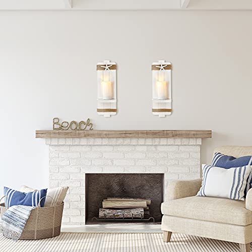 White Starfish Wall Candle Sconces (Set Of 2) - Beach Decor, Ocean Themed Wall-Mount Candleholders, Nautical Style Beach Bathroom Decor, Coastal Farmhouse Seashell Candle Holders #TOP2