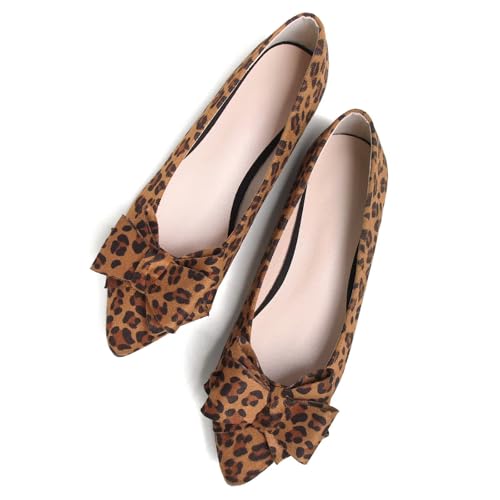 Image of TN TANGNEST Women's Flats Comfortable Dressy Slip On | Pointed Toe Bow Ballet Shoes, Business Casual Office Flats, Suede Flat Shoes