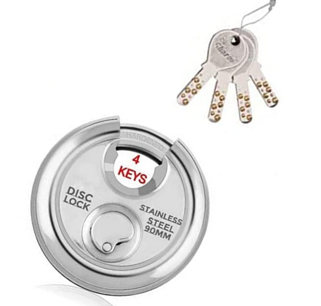 Wow Wants (Stainless Steel) 11 Brass Pin Heavy Steel Combo Disc Lock 90mm for Shutter, Shop Lock and Main Door Lock with Ultra Advanced 4 Computer Brass Keys for Each from Aligarh (1, 90mm) (B09CGZLV5W) Amazon Price History, Amazon Price Tracker