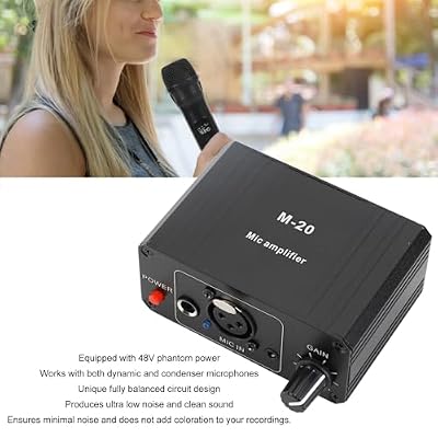Microphone Preamp, Microphone Preamplifier Mic Preamp for Vocal, 48V Power XLR Output Mic Preamplifier for Dynamic and Condenser Microphones Booster