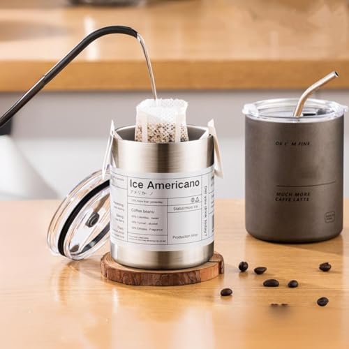 10.8 oz Stainless Steel Tumbler with Lid & Straw - Double-Wall Insulated, Creative Text Design, Leakproof for Coffee & Drinks Silver Color