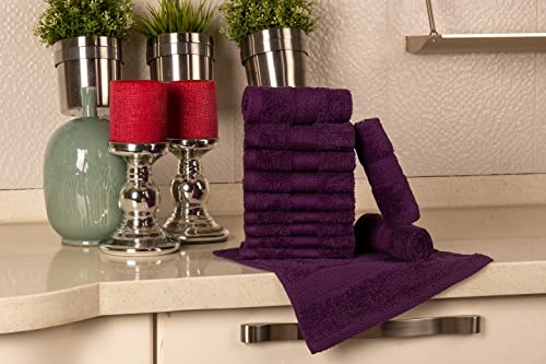 Akti Premium Cotton Wash Cloths, 12 Piece Set, 12X12 Inches, 580 Gms, Durable, Quick Dry & Extra Absorbent Cleaning Cloth For Home, Spa, Hotel, Bathroom & Kitchen – Plum Washcloths #TOP5