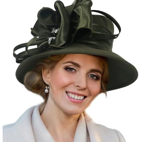 Women 100% Wool Winter Felt Hat Wide Brim Cloche Church 1920s Vintage Hats(Z016-Green) Cover