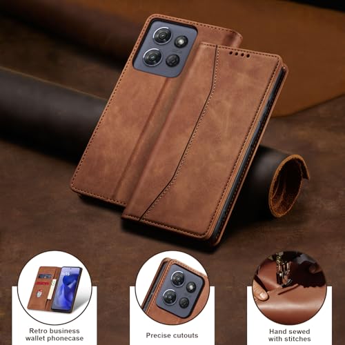 Image of Jasonyu Flip Wallet Case for Moto G Power /Play (2025),Leather Magnetic Folio Cover with Card Holder,Kickstand - TPU Shockproof Durable Protective Phone Case,Brown