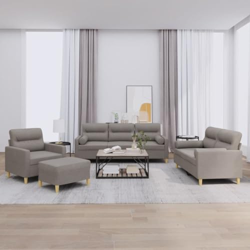 Iiaky 3201567 Set Divani 4 pz con Cuscini Tortora in Tessuto Divano Letto con Seduta Imbottit,Mobile da Soggiorno Salotto Stanza Ospiti Arredamento per Riposo