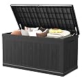 Skepphlay 260 Gallon Deck Box Extra Large, Outdoor Storage Box Lockable, Patio Storage Box Waterproof and UV Resistant, 440lbs Load Capacity for Garden, Patio, Pool (Black)