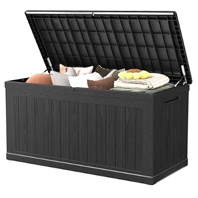 Skepphlay 260 Gallon Deck Box Extra Large, Outdoor Storage Box Lockable, Patio Storage Box Waterproof and UV Resistant, 440lbs Load Capacity for Garden, Patio, Pool (Black)