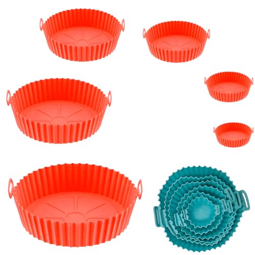 Kit 6 Peças Formas De Silicone Para Air Fryer Reutilizável Tamanhos Variados Antiaderente com Alça P