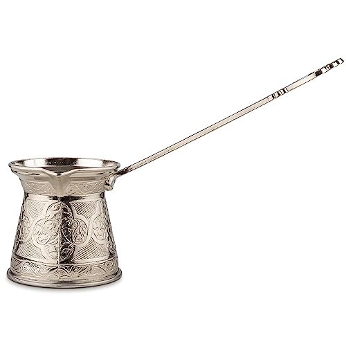 Alisveristime Authentic Turkish Coffee Pot, Handmade Cezve/Ibrik, Multiple Sizes and Colors Available - Enhance Your Coffee Experience Now! (Silver, 1 Cup)