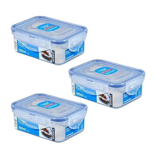 LocknLock Set of 3 HPL807 storage containers, food storage containers, 470 ml, dimensions (L x W x H): 135 x 102 x 68 mm, suitable for freezing and microwave, lock and lock containers, food box, meal