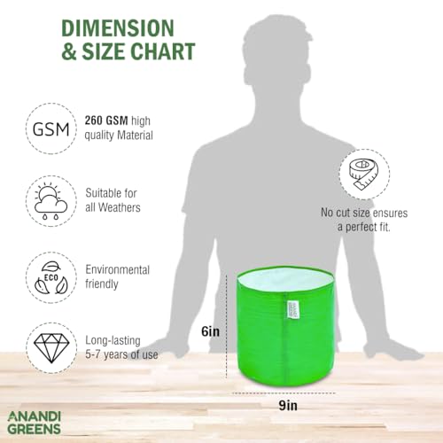 Image of Anandi Green's Premium HDPE Uv Protected 220 GSM Round Shaped Green Colour Plants Grow Bags Suitable for Terrace and Vegetable Gardening (Pack of 10, 9X6 INCH)