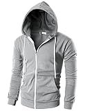 Ohoo Men's Zip Up Hoodie Lightweight Slim Fit Sweatshirt Full Zip Hooded Jacket / DCF002-GREY-L