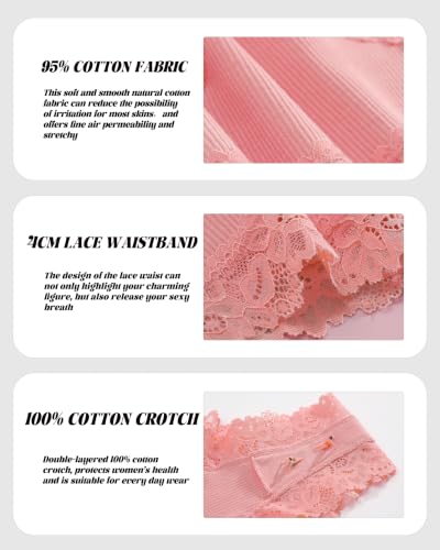 Image of Sth Big Womens Cotton Underwear Sexy Lace Brazilian Panties Soft Breathable Cotton Bikini for Ladies 6 Pack