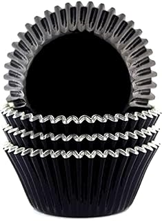 100 Pieces Foil Metallic Cupcake Paper Cupcake Cases Muffin Paper Baking Cups for Birthday Wedding Home Party No Smell, Safe Food Grade Inks, Standard Size (Black)