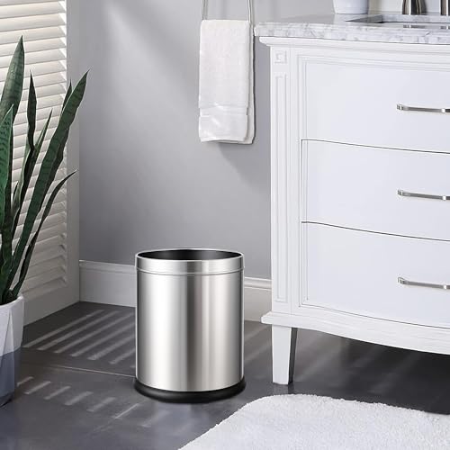 Image of Robustt Stainless Steel Open Top Dustbin - 6L | 8.2Inch (W) x 11.3Inch (H) Silver Trash Can with Anti-skid Base | For Bathroom, Bedroom, Kitchen & Toilet or Commericial Use - Pack of 1