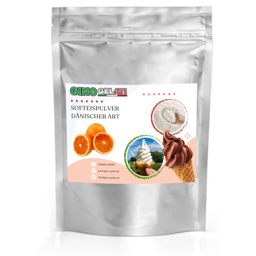 Gino Gelati Dänisches Softeis Pulver, fruchtiger Geschmack, verschiedene Geschmacksvarianten, schnell und einfach Zubereitet, Made in Germany, Eis selber machen (1 Kg, Blutorange)