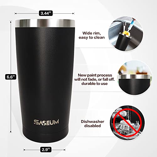 Saseum 20 Oz Insulated Tumbler With 2 Straws And Lid Coffee Mug Reusable Stainless Steel Water Bottle Spill-Proof Travel Tumbler Iced Coffee Cup, Keep Iced Drinks Or Coffee Hot And Cold, Black #TOP3