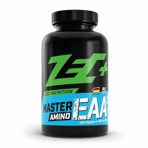 Zec+ Nutrition Amino EAA Caps, 250 Kapseln, essentielle Aminosäuren, hochdosiertes Aminosäure Pulver in Kapselform, 8 EAAs & wertvolle Vitamine, Made in Germany