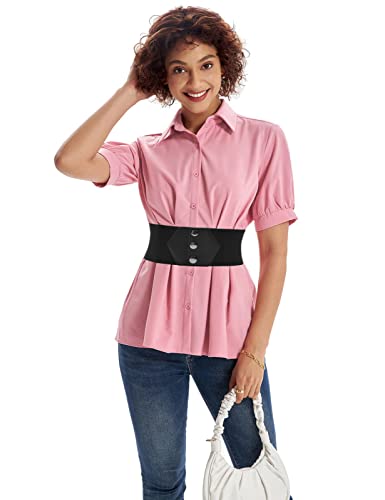 GRACE KARIN Women's Snap-Button Corset Belt Wide Elastic Belts for Dress Stretchy Waistband4