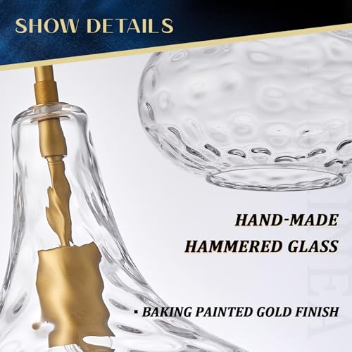 Image of 11 inch Clear Hammered Glass Pendant Light, Gold Finish, E26