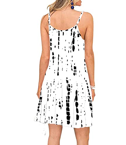 Image of Women's Summer Spaghetti Strap Casual Swing Tank Beach Cover Up Dress with Pockets