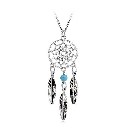 ZBOMR Collier Capteur De RÊVes BohÈMe, Plume Turquoise Perles Longue Chaîne Collier Bijoux Pour Femmes Fille Cadeaux (B) Cover