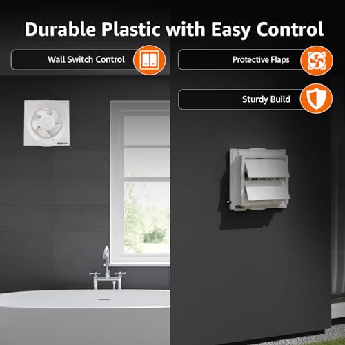 Image of Amazon Basics Ventilation 6 inch Fan | 30W | 5 Blades | 150 mm | 5.6 dB Low Noise | Window Mount | Wall Switch Control | White Plastic