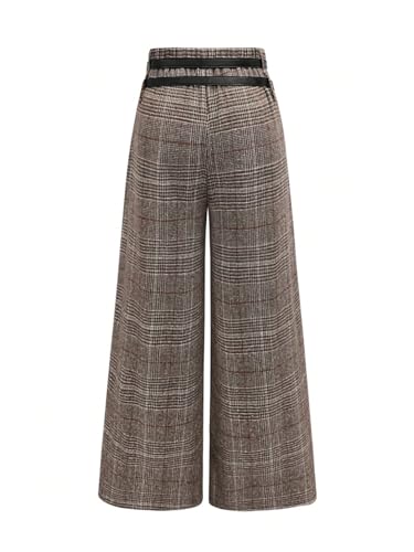 SOLY HUX Women's Plus Size Dress Pants Plaid Wide Leg High Waisted Work Office Tailored Pants with Belt2