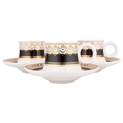 Hayal Turco Café Set con Azucarero Diseño para 6 Personas Fine Porcelana Blanco Negro Oro