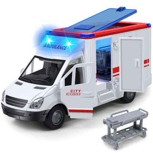 Toy Ambulance Boys Age 3-5 With 4 Different Flashing Lights & Sound, Back And Side Doors Open Friction-Powered Wheels Light Up Toy Hospital Sets Buses Birthday Gift 3 4 Year Old And Up Girl Boy Toys