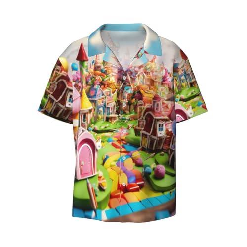 Candy Land Print Stylish Men's Casual Shirts,Short Sleeve Dress Shirts for Men,Polyester Button Down Shirts