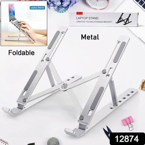 Image of Adjustable Aluminum Ergonomic Foldable Portable Tabletop Laptop /Desktop Riser Stand Holder Compatible for MacBook, HP, Dell, Lenovo & All Other Notebook