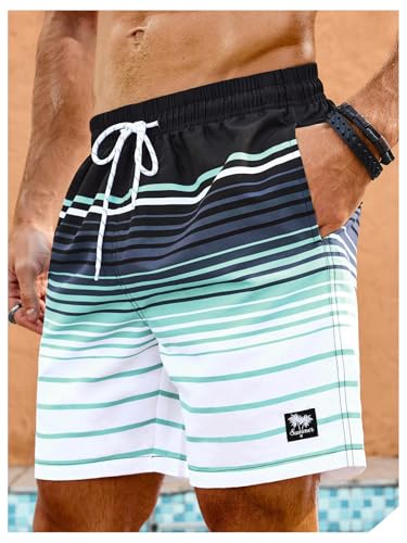 SHENHE Men's Swim Trunks Drawstring Striped Hawaiian Beach Swimming Surfing Shorts3