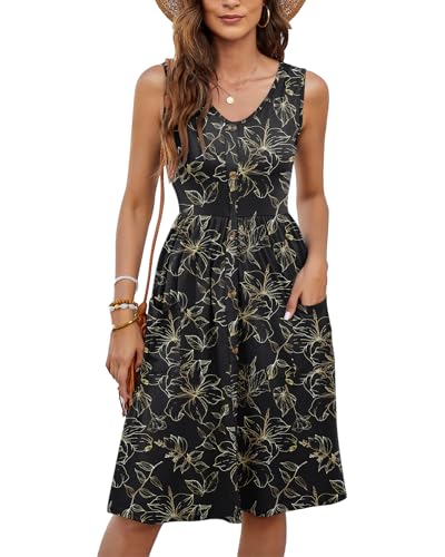 Image of MOLERANI Women Summer Dresses Sleeveless Casual Loose Swing Button Down Midi Dress with Pockets
