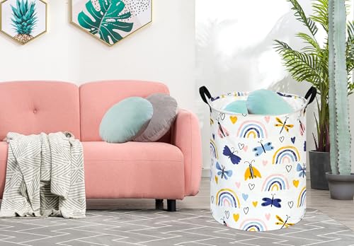 Image of Kids Laundry Hamper Clothes Gift Basket Storage Laundry Baskets Organizer Bin with Handles for Nursery Room (Dragonfly)