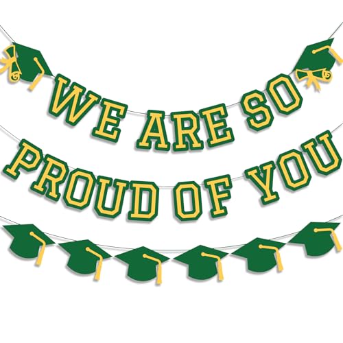 Image of We Are So Proud Of You Banner Graduation Party Decorations Congrats Grad Cap Garlands Wall Sign Green Yellow