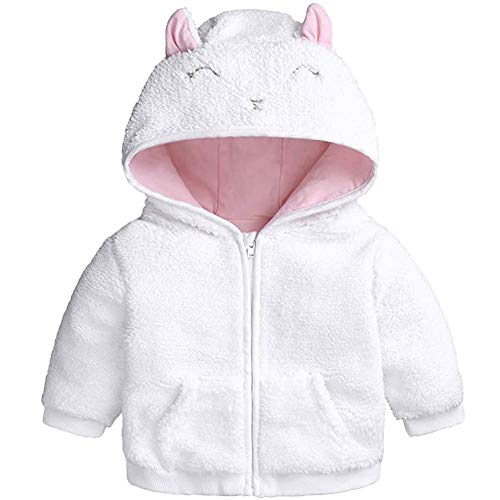Infant Baby Girls Boys Fleece Hoodie Jacket Coat Winter Warm Cardigan with Ears Outerwear (White, 3-6 Months)