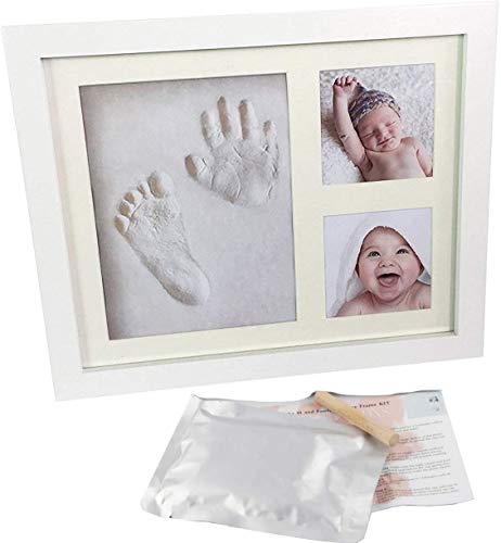 Nyfödd baby handavtryck/fotavtryck bildram kit. Perfekta presenter, minnesvärda minnessaker dekorationer, premium lera och träram