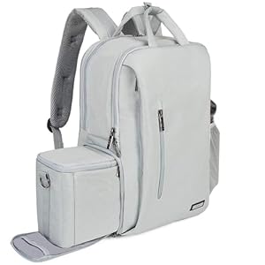 CADeN Kamerarucksack Wasserabweisend Diebstahlsicher 15.6 “ Laptopfach Fotorucksack & Reise Kameratasche mit USB für DSLR Canon Nikon Sony Spiegelreflex (Hellgrau)