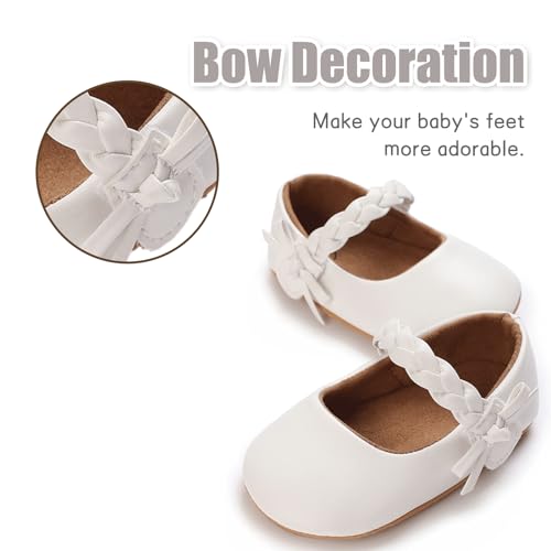 Image of Baby Girl Mary Jane Flats Dress Shoes - Infant Newborn Shoes Anti-Slip Soft PU Leather Party School Wedding Princess Baby Girl Shoes 0-18M