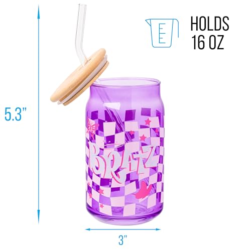 Image of Silver Buffalo Bratz Logo Retro Groovy, Glass Tumbler, 16oz