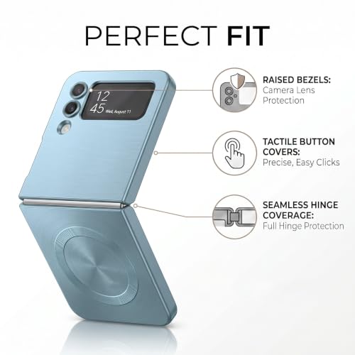 Image of amazon basics Premium Mag-Safe Case for Samsung Galaxy Z Flip 3 | Shockproof & Anti-Scratch Cover | Soft Silicone with Wireless Charging | Camera Lens Guard - Blue