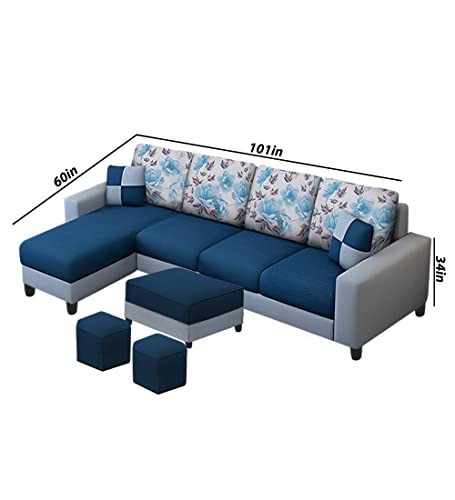 Image of Orland 6 Seater LHS Sofa with Center Table & 2 Puffy | Color - Blue Grey