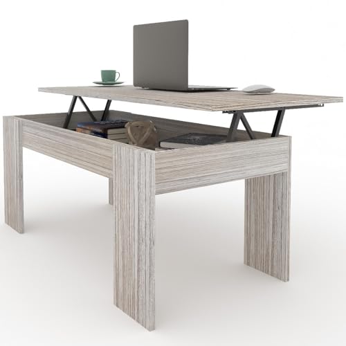 Gio Arreda Tavolino da Caffè Sollevabile Tavolo da Salotto Elevabile Tavolino Divano Caffè con Ripiano Inferiore 100 x 50 x 42-52 cm (Rovere)