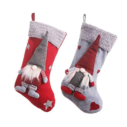 Freesiom Botte de Noël a Suspendre Bas Chaussettes Grande Décoration Suspendue Sapin Cheminee Bonbon Sac Biscuit Arbre Enfant Poil Cadeau Pere Noel (Vin)