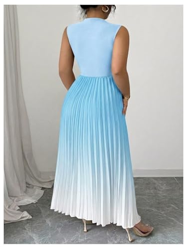 Image of SOLY HUX Women's Plus Size Summer Ombre Sleeveless Flowy Maxi Dress | Birthday, Pleated A Line, Mock Neck, Formal Outfits,Cocktail, Wedding, Graduation