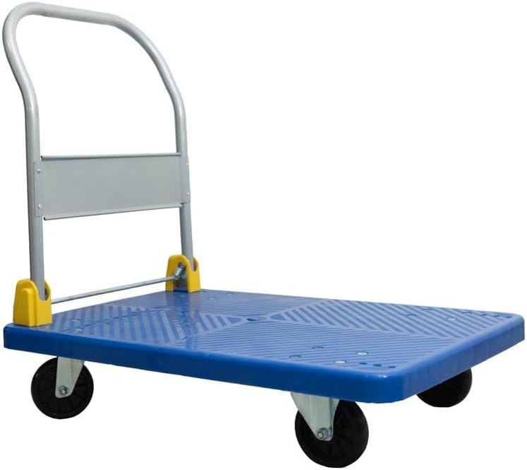 L1 Platform Trolley with Foldable Handle | Heavy Duty Plastic Floor Trolley with Mild Steel Bearings | Smooth Caster Wheels | for Warehouse, Office & Home Use (Load Capacity: 300 Kg)