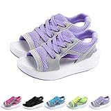 [Contrast Paneled Cutout Lace-Up Muffin Sandals] ----- Ladies' wedge sandals, elongate legs, this wedge heel sneaker gives us a boost in height while retaining that athletic style and makes you look younger, it's suitable for everyone's style