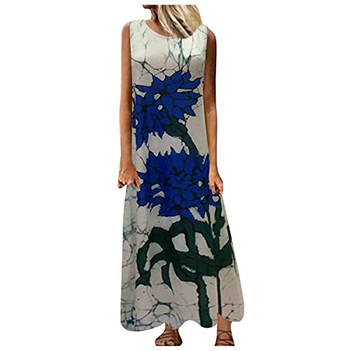 NMSL Summer Dresses for Women Beach,Women's Casual V Neck Tshirt Dresses Sleeveless Stripe Strap Mini Dress with Drawstring Birthday Gifts Black Boho Dress Boho Tops and Blouses, Blue, Medium
