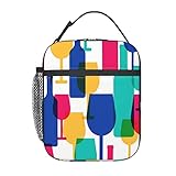 ERCgad Bolsa portátil con estampado de copas de cóctel y botellas de vino para bebidas, escuela, almuerzo, trabajo, viajes, picnic, pesca diaria